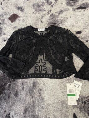 JR Nites Black Embroidered Sheer Cropped Bolero